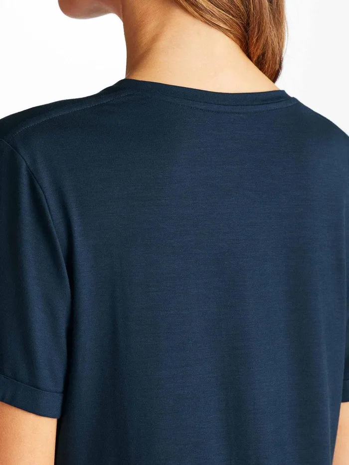 Derek Rose VNeck Sleep TShirt Lara Micro Modal Stretch Navy Women Sleep TShirts