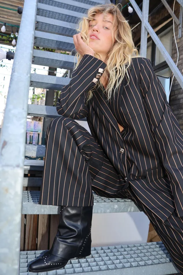 Diana Blazer 8211 Camel Pinstripe Women Cras Jackets