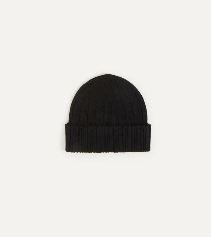 Drake039s Black Angora Lambswool Ribbed Knit Cap Men Hats