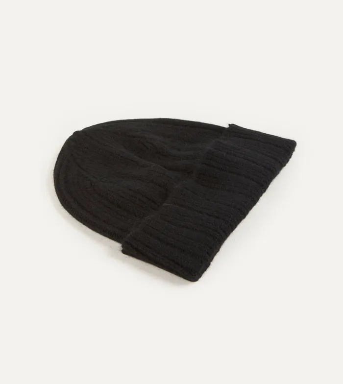 Drake039s Black Angora Lambswool Ribbed Knit Cap Men Hats