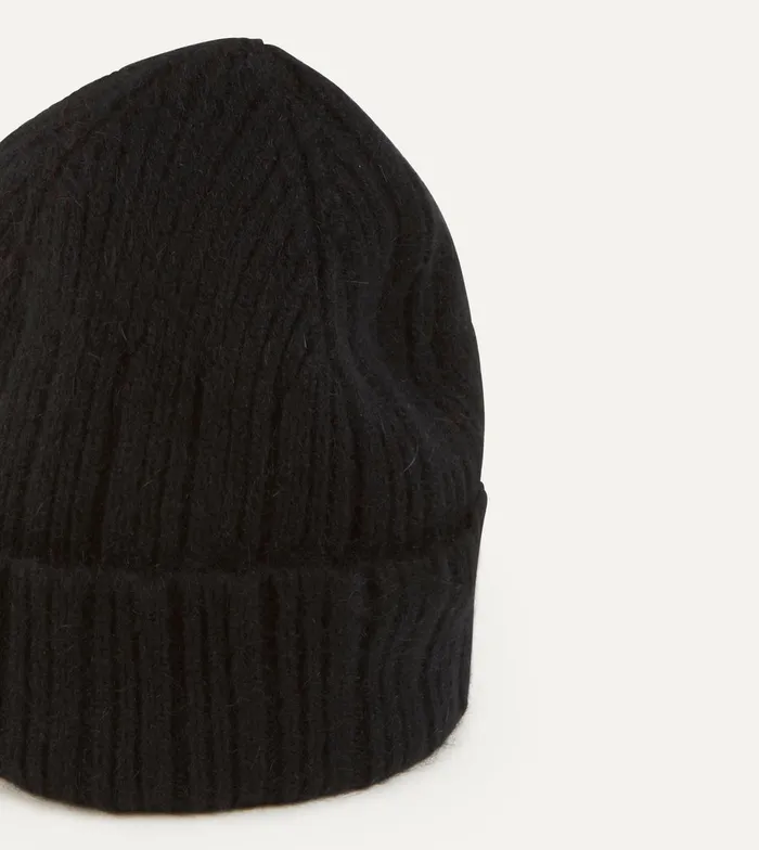 Drake039s Black Angora Lambswool Ribbed Knit Cap Men Hats