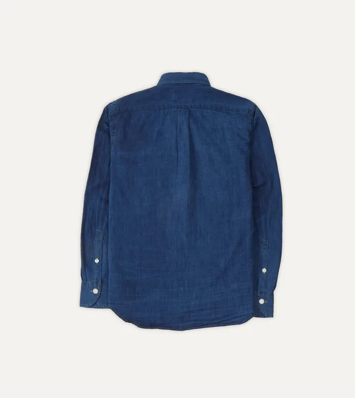 Drake039s Blue Cotton Linen TwoPocket Work Shirt Men Work Shirts