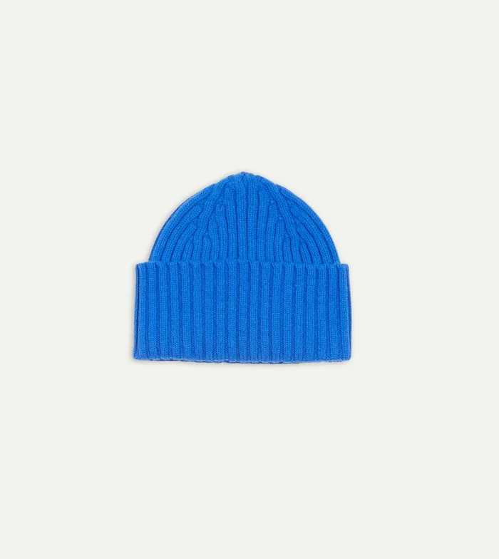 Drake039s Blue Lambswool Ribbed Knit Cap Men Hats