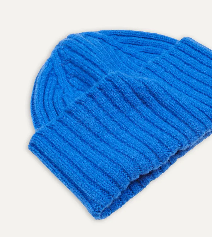 Drake039s Blue Lambswool Ribbed Knit Cap Men Hats