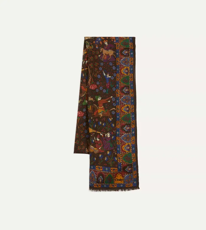 Drake039s Brown Mughal Hunter Print WoolSilk Scarf Men Scarves