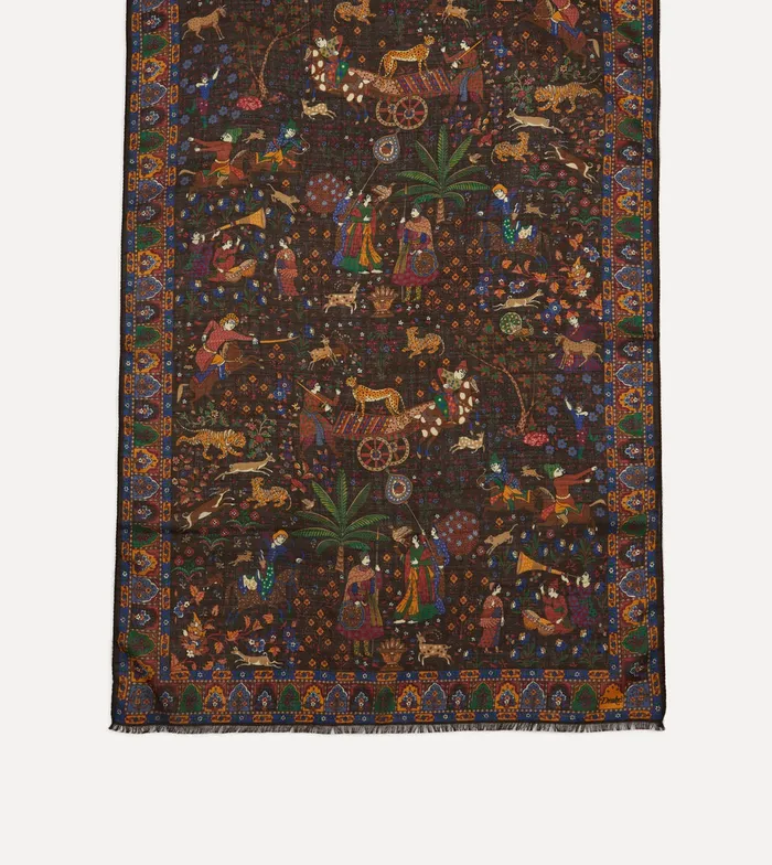Drake039s Brown Mughal Hunter Print WoolSilk Scarf Men Scarves