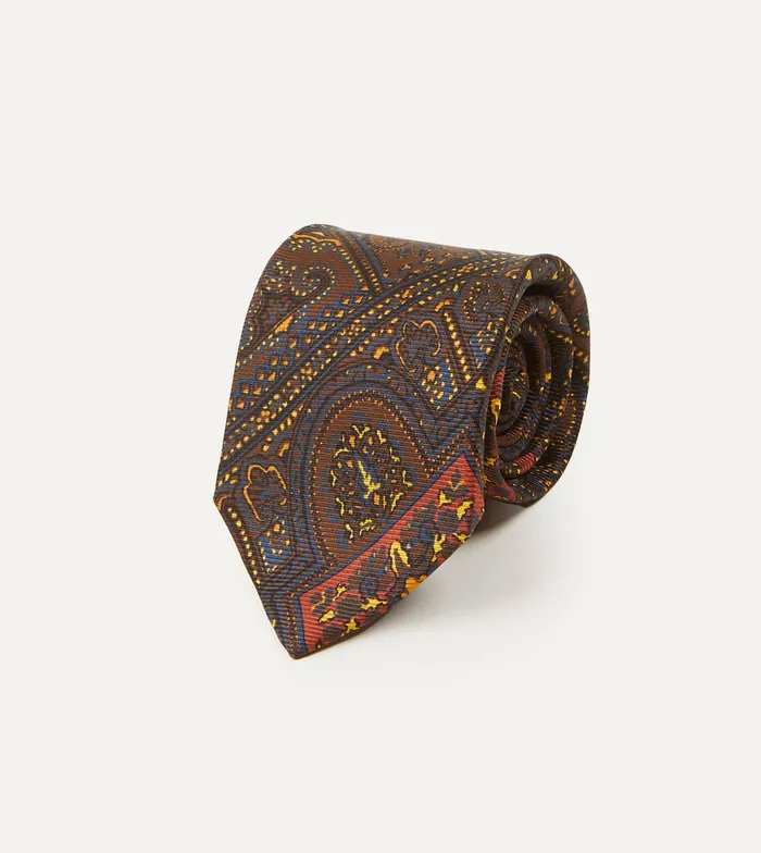 Drake039s Brown Navy And Red Paisley Print Madder Twill Silk Tie Men Patterned Ties