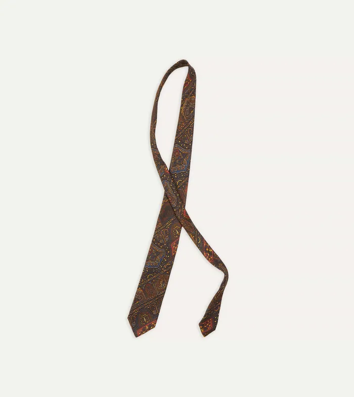 Drake039s Brown Navy And Red Paisley Print Madder Twill Silk Tie Men Patterned Ties