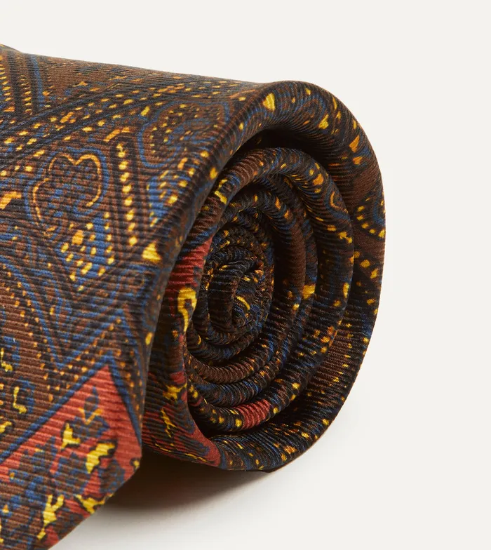 Drake039s Brown Navy And Red Paisley Print Madder Twill Silk Tie Men Patterned Ties