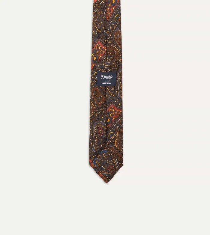 Drake039s Brown Navy And Red Paisley Print Madder Twill Silk Tie Men Patterned Ties