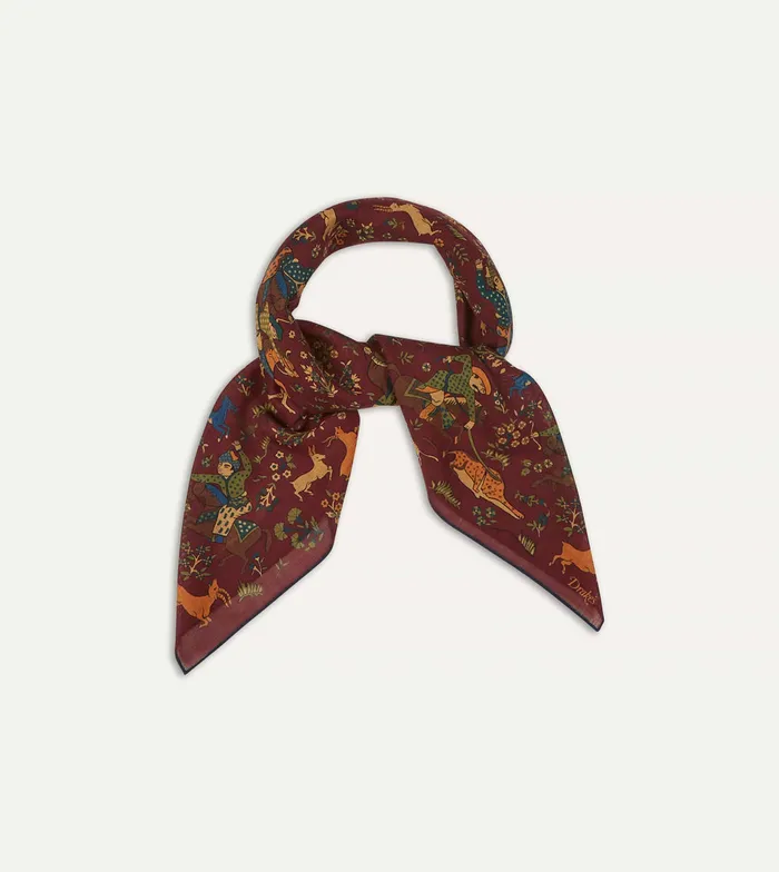 Drake039s Burgundy Mughal Print WoolSilk Square Scarf Men Scarves