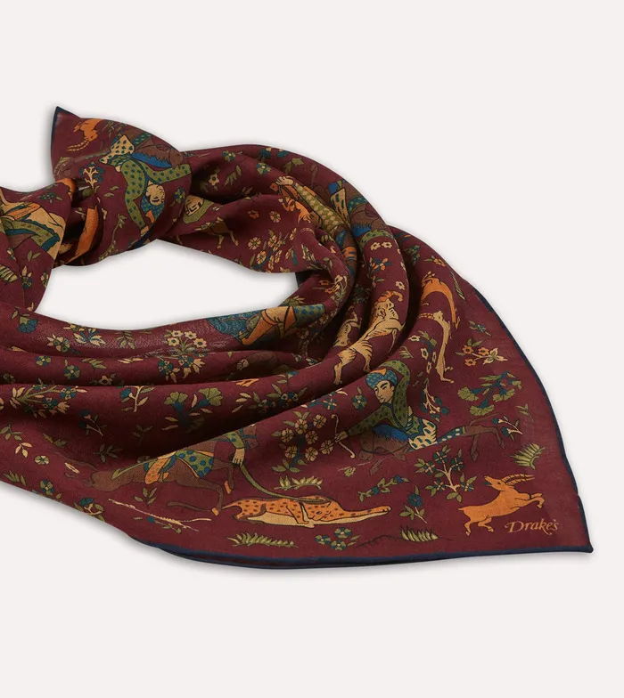 Drake039s Burgundy Mughal Print WoolSilk Square Scarf Men Scarves