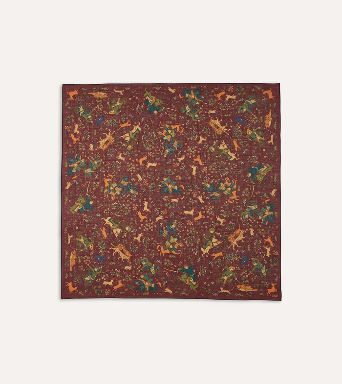Drake039s Burgundy Mughal Print WoolSilk Square Scarf Men Scarves