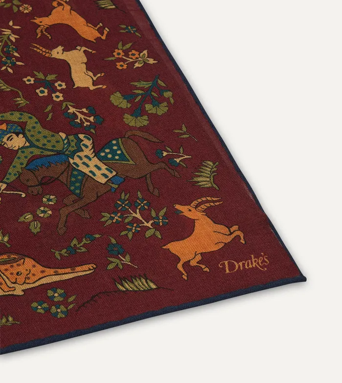 Drake039s Burgundy Mughal Print WoolSilk Square Scarf Men Scarves