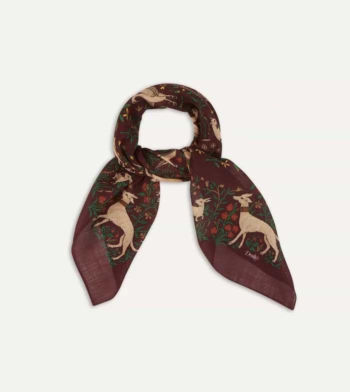 Drake039s Burgundy Unicorn Print WoolSilk Square Scarf Men Scarves