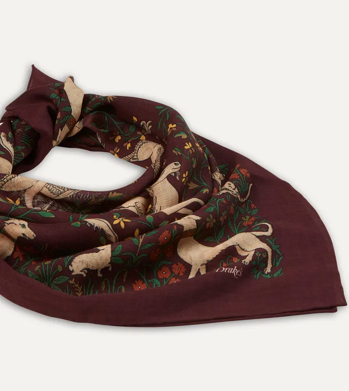 Drake039s Burgundy Unicorn Print WoolSilk Square Scarf Men Scarves