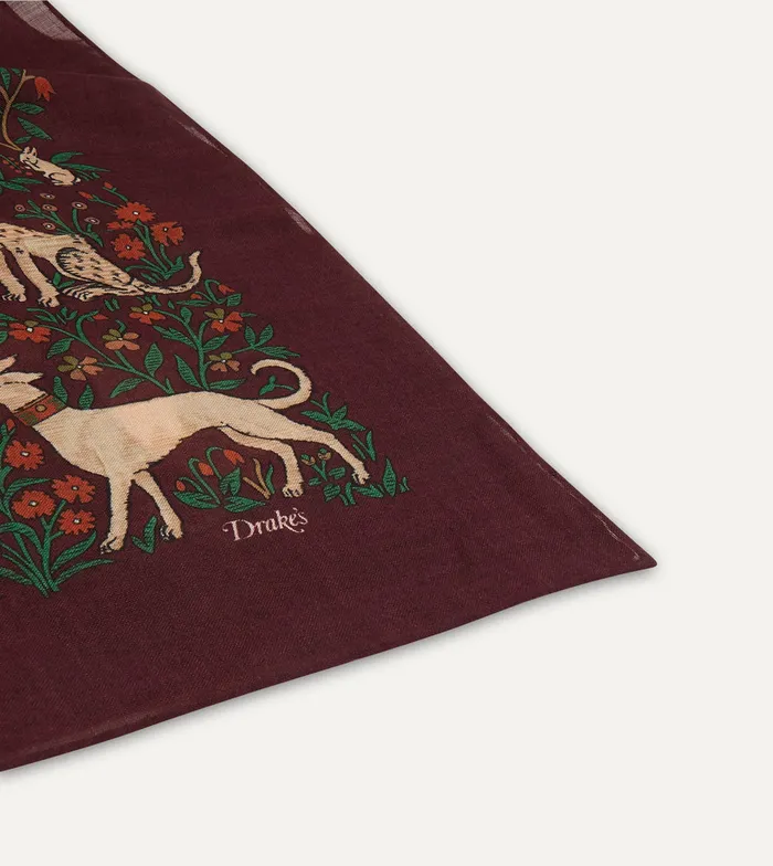 Drake039s Burgundy Unicorn Print WoolSilk Square Scarf Men Scarves