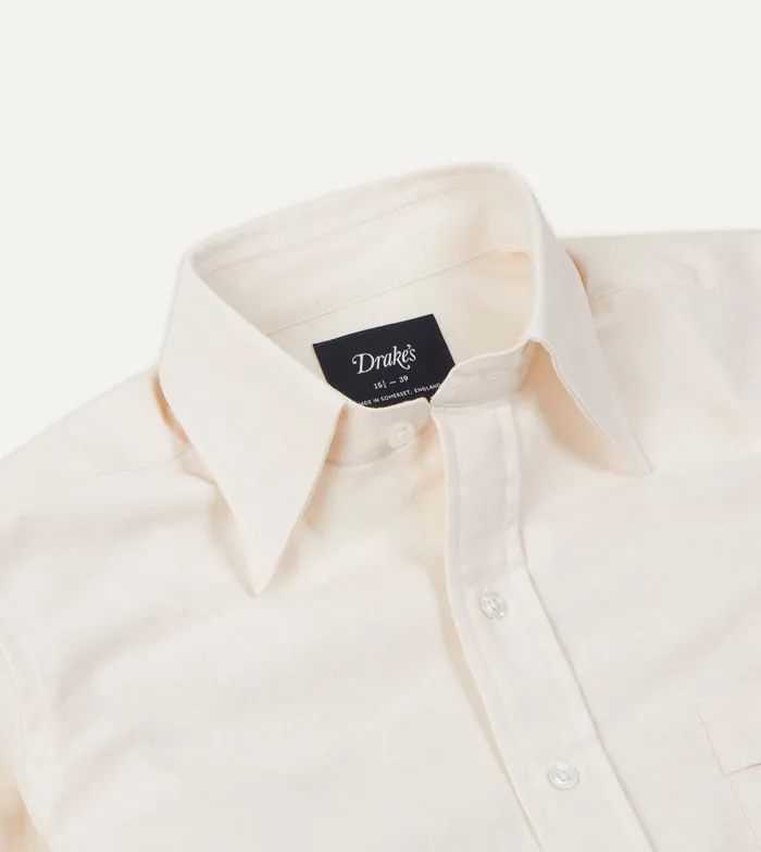 Drake039s Cream Cotton Oxford Cloth Long Point Collar Shirt Men Formal Shirts