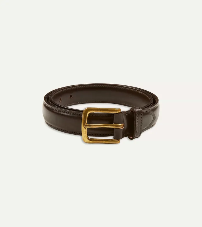 Drake039s Dark Brown Fully Lined Bridle Leather Belt With Brass Buckle Men Belts
