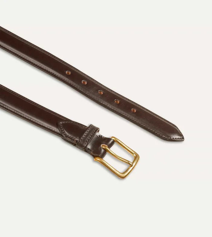 Drake039s Dark Brown Fully Lined Bridle Leather Belt With Brass Buckle Men Belts