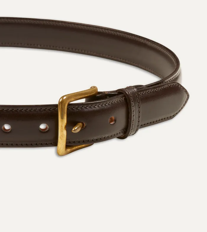 Drake039s Dark Brown Fully Lined Bridle Leather Belt With Brass Buckle Men Belts
