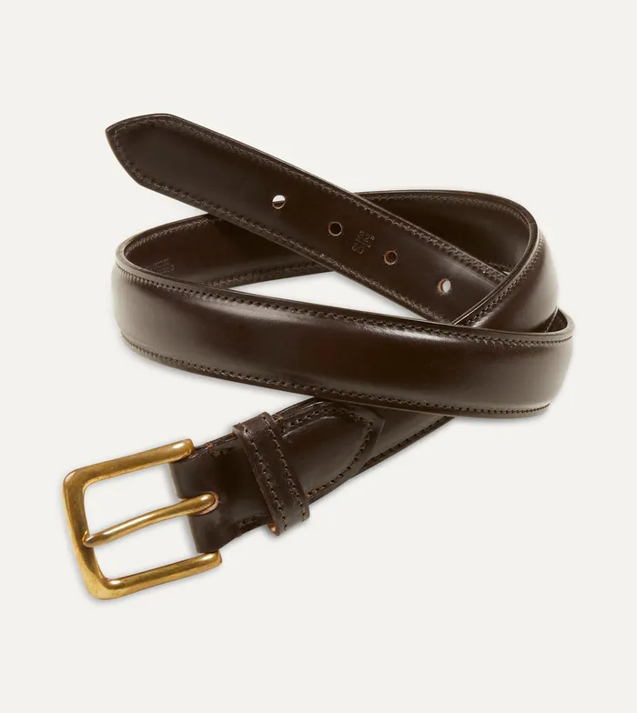 Drake039s Dark Brown Fully Lined Bridle Leather Belt With Brass Buckle Men Belts