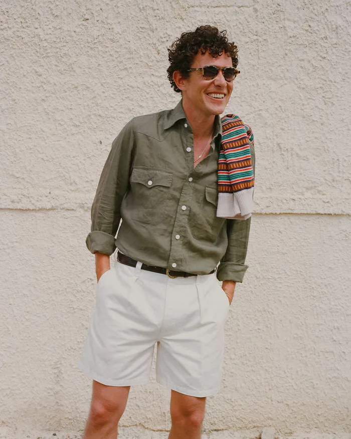 Drake039s Ecru Cotton Twill SinglePleat Shorts Men Shorts