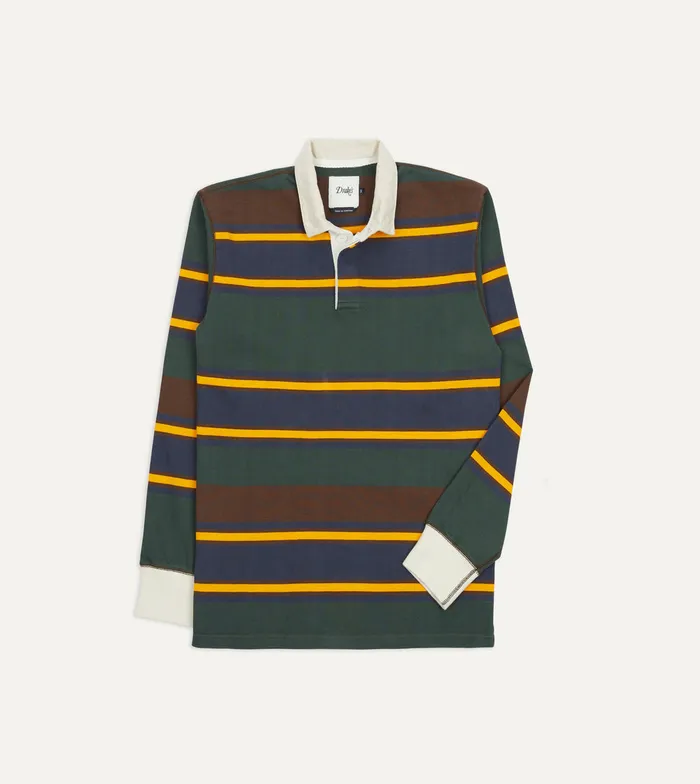 Drake039s Green Navy And Gold Stripe Cotton Rugby Shirt Men Polos and Sweatshirts Drake039s Green Navy And Gold Stripe Cotton Rugby Shirt Men Polos and Sweatshirts