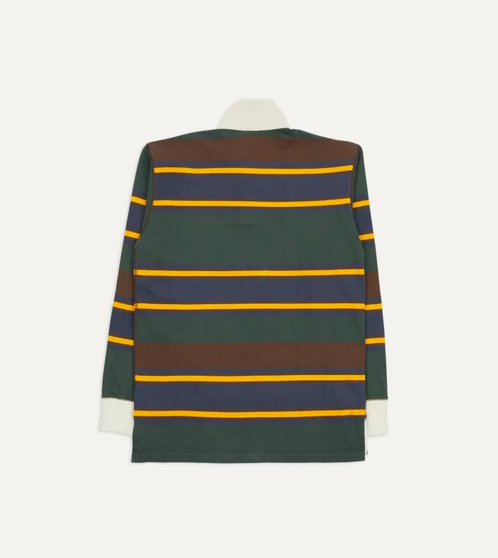 Drake039s Green Navy And Gold Stripe Cotton Rugby Shirt Men Polos and Sweatshirts