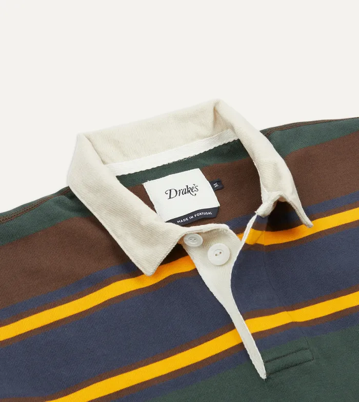 Drake039s Green Navy And Gold Stripe Cotton Rugby Shirt Men Polos and Sweatshirts