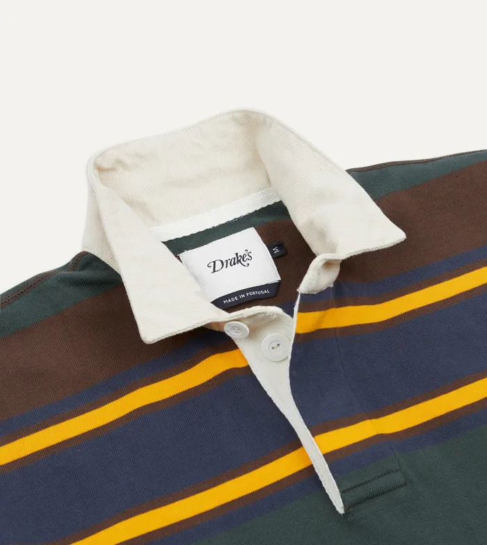 Drake039s Green Navy And Gold Stripe Cotton Rugby Shirt Men Polos and Sweatshirts