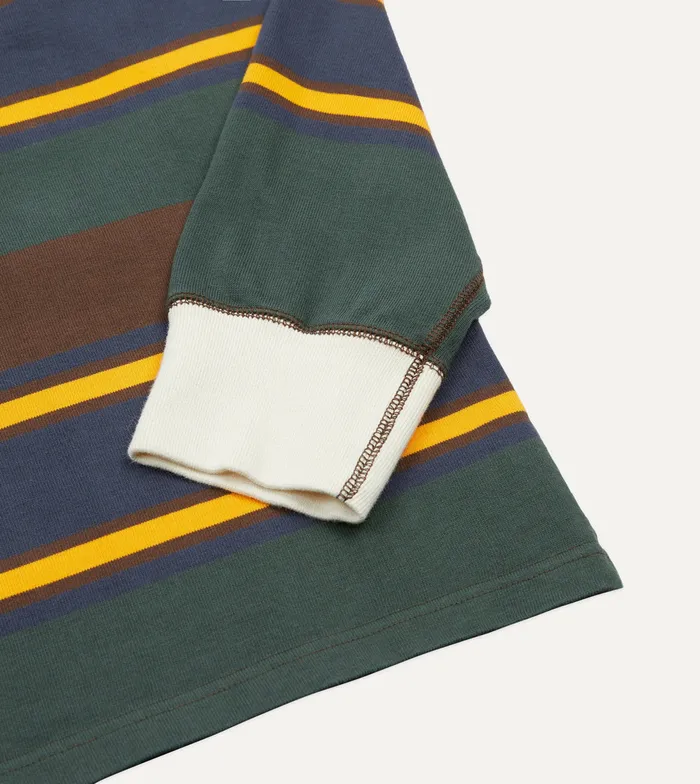 Drake039s Green Navy And Gold Stripe Cotton Rugby Shirt Men Polos and Sweatshirts