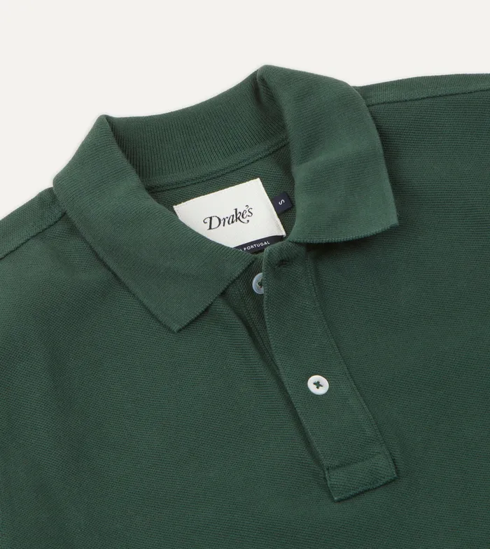 Drake039s Green Pique Cotton LongSleeve Polo Shirt Men Polos and Sweatshirts