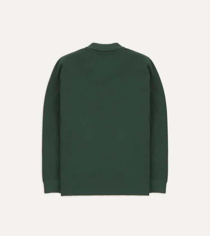 Drake039s Green Pique Cotton LongSleeve Polo Shirt Men Polos and Sweatshirts