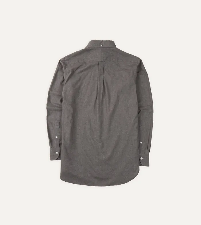 Drake039s Grey Cotton Flannel ButtonDown Shirt Men Plain Shirts