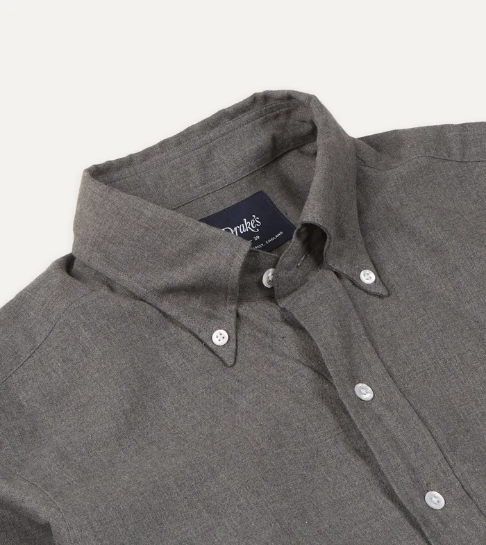 Drake039s Grey Cotton Flannel ButtonDown Shirt Men Plain Shirts