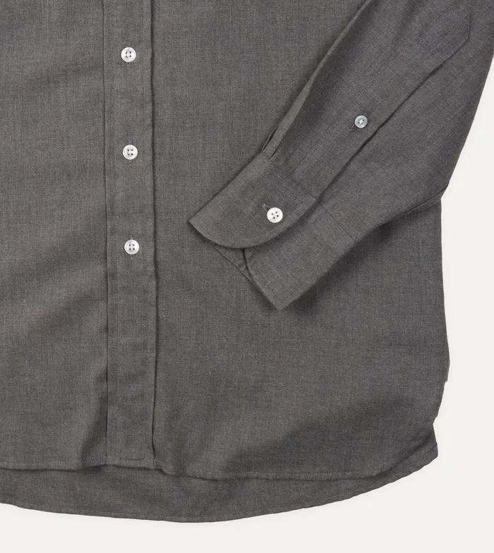 Drake039s Grey Cotton Flannel ButtonDown Shirt Men Plain Shirts