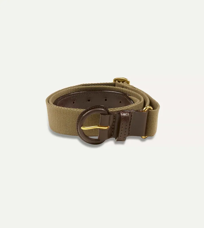 Drake039s Khaki Green LeatherCovered Buckle Adjustable Webbing Belt Men Belts