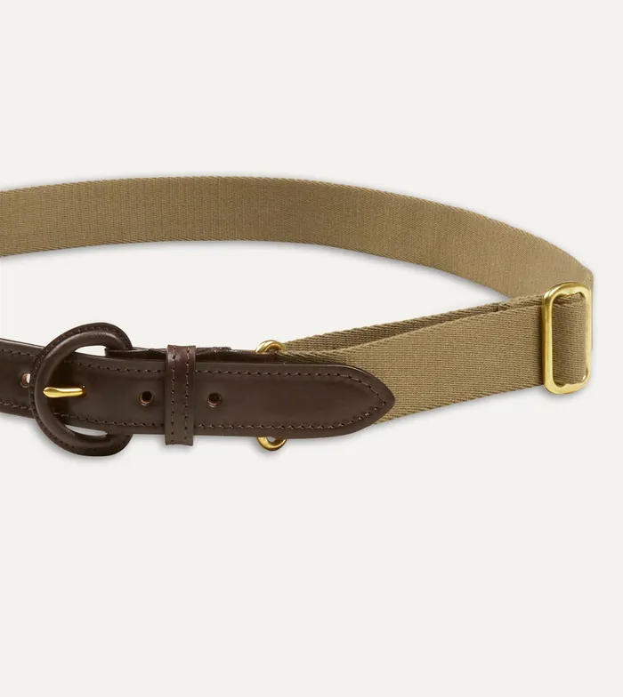 Drake039s Khaki Green LeatherCovered Buckle Adjustable Webbing Belt Men Belts