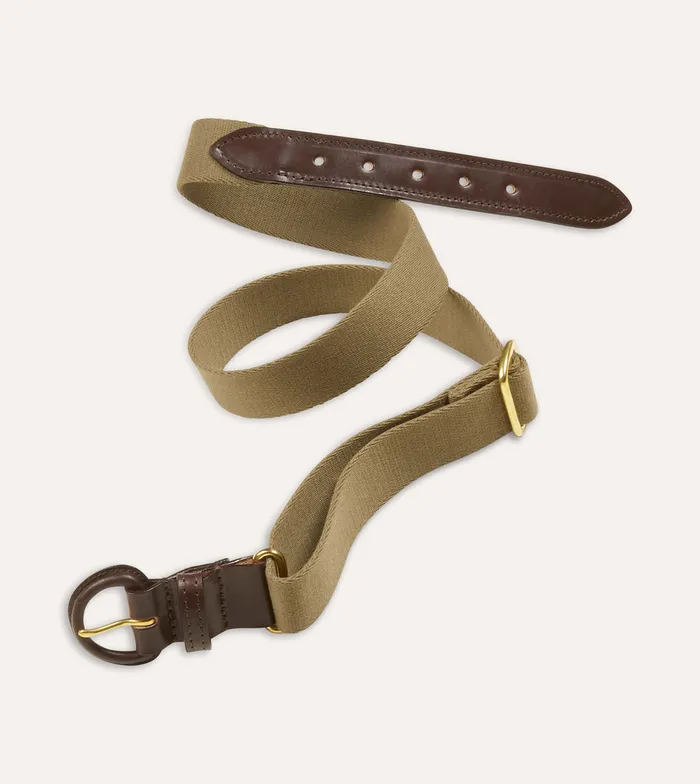 Drake039s Khaki Green LeatherCovered Buckle Adjustable Webbing Belt Men Belts