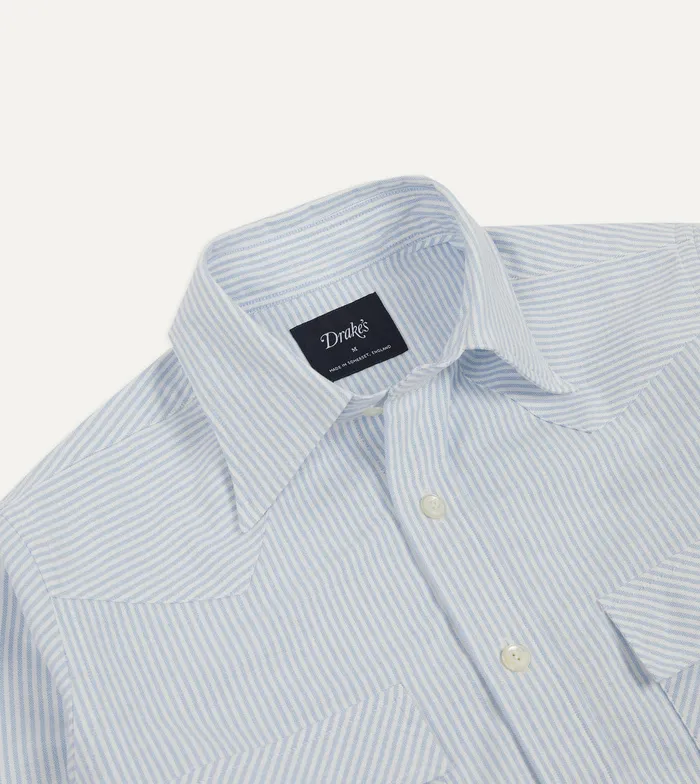 Drake039s Light Blue Stripe Cotton Oxford TwoPocket Western Shirt Men Formal Shirts