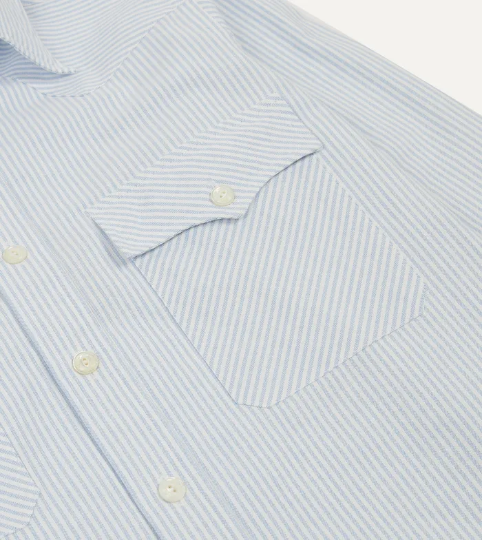 Drake039s Light Blue Stripe Cotton Oxford TwoPocket Western Shirt Men Formal Shirts