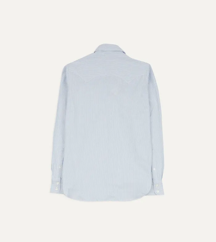 Drake039s Light Blue Stripe Cotton Oxford TwoPocket Western Shirt Men Formal Shirts