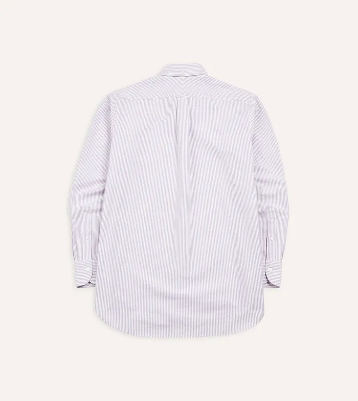 Drake039s Lilac Ticking Stripe Cotton Oxford Cloth ButtonDown Shirt Men Formal Shirts