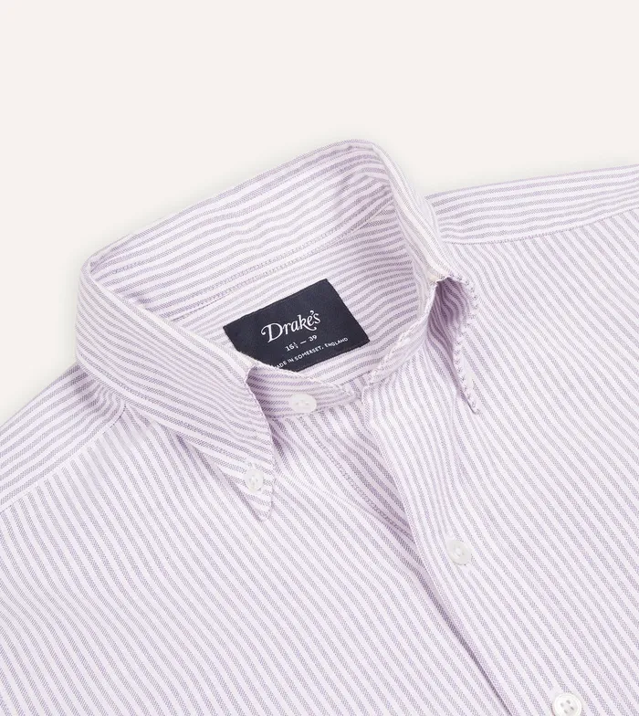 Drake039s Lilac Ticking Stripe Cotton Oxford Cloth ButtonDown Shirt Men Formal Shirts
