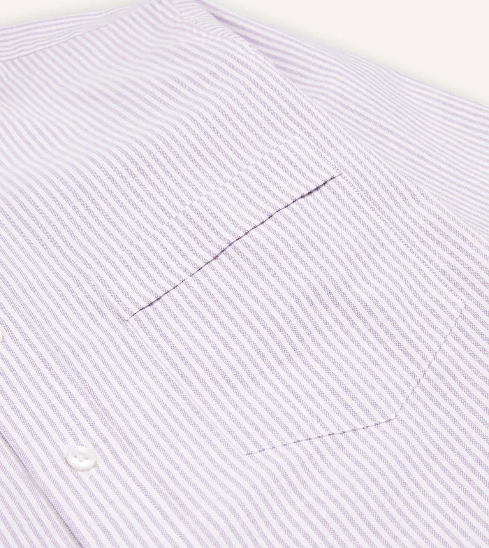 Drake039s Lilac Ticking Stripe Cotton Oxford Cloth ButtonDown Shirt Men Formal Shirts