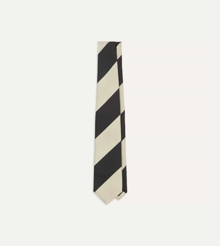 Drake039s Navy And Ecru Broad Stripe Silk Tipped Tie Men Striped Ties