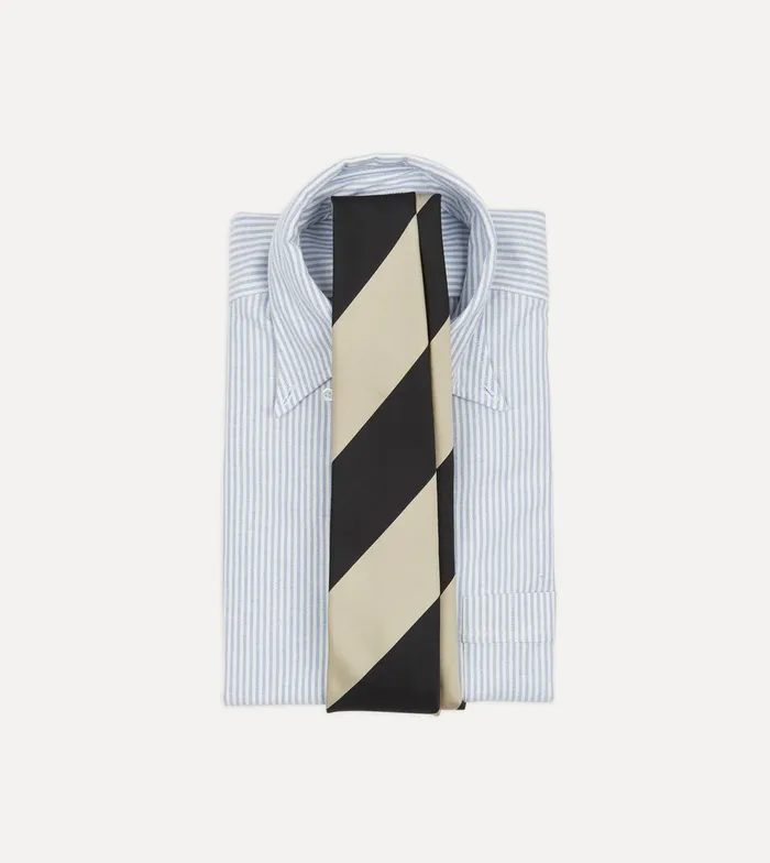 Drake039s Navy And Ecru Broad Stripe Silk Tipped Tie Men Striped Ties