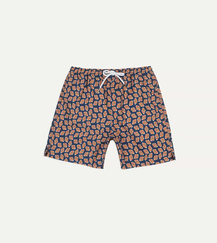 Drake039s Navy Jumbled Medallion Print Nylon Swim Shorts Men Swim Shorts