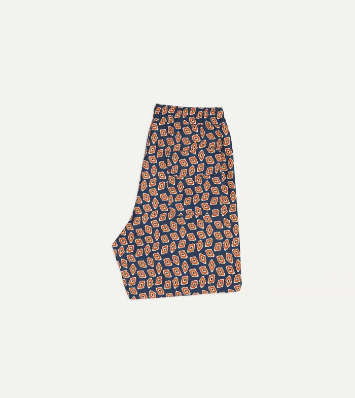 Drake039s Navy Jumbled Medallion Print Nylon Swim Shorts Men Swim Shorts